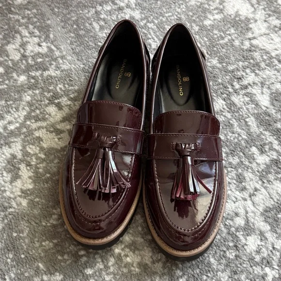 BANDOLINO Linzer Almond Toe Tassles Slip On Loafers Burgundy Size 7 - Picture 4 of 7